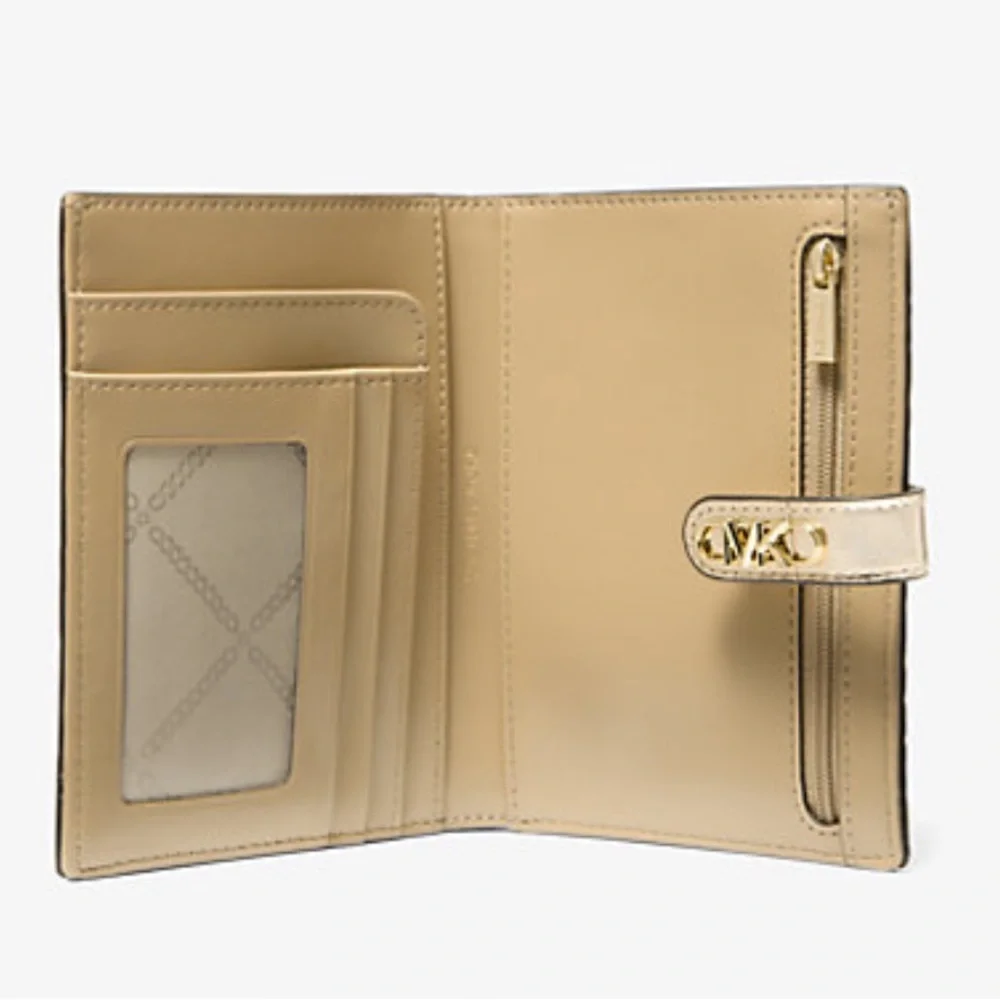 Michael Kors Empire Metallic Crocodile Embossed Leather Passport Wallet NWT